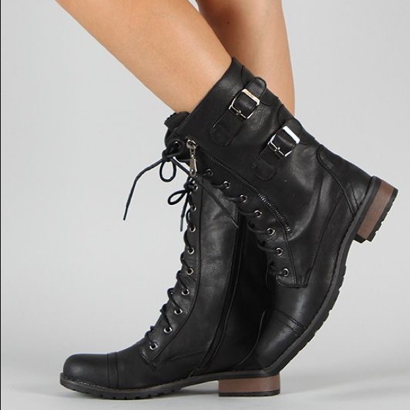 BAMBOO Shoes - Bamboo Battle Zip Lace Up Military Mid Calf Boot